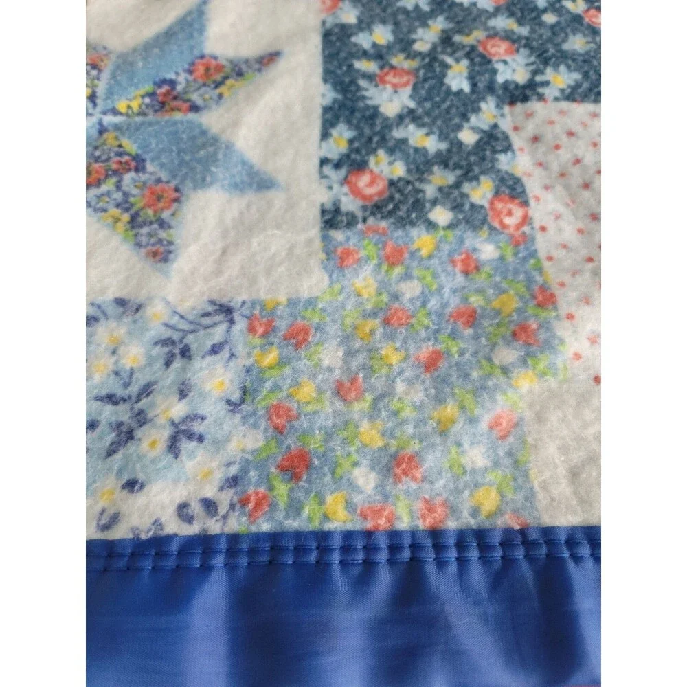 Mid Century 1970s Blanket – Blue with Satin Trim – 89